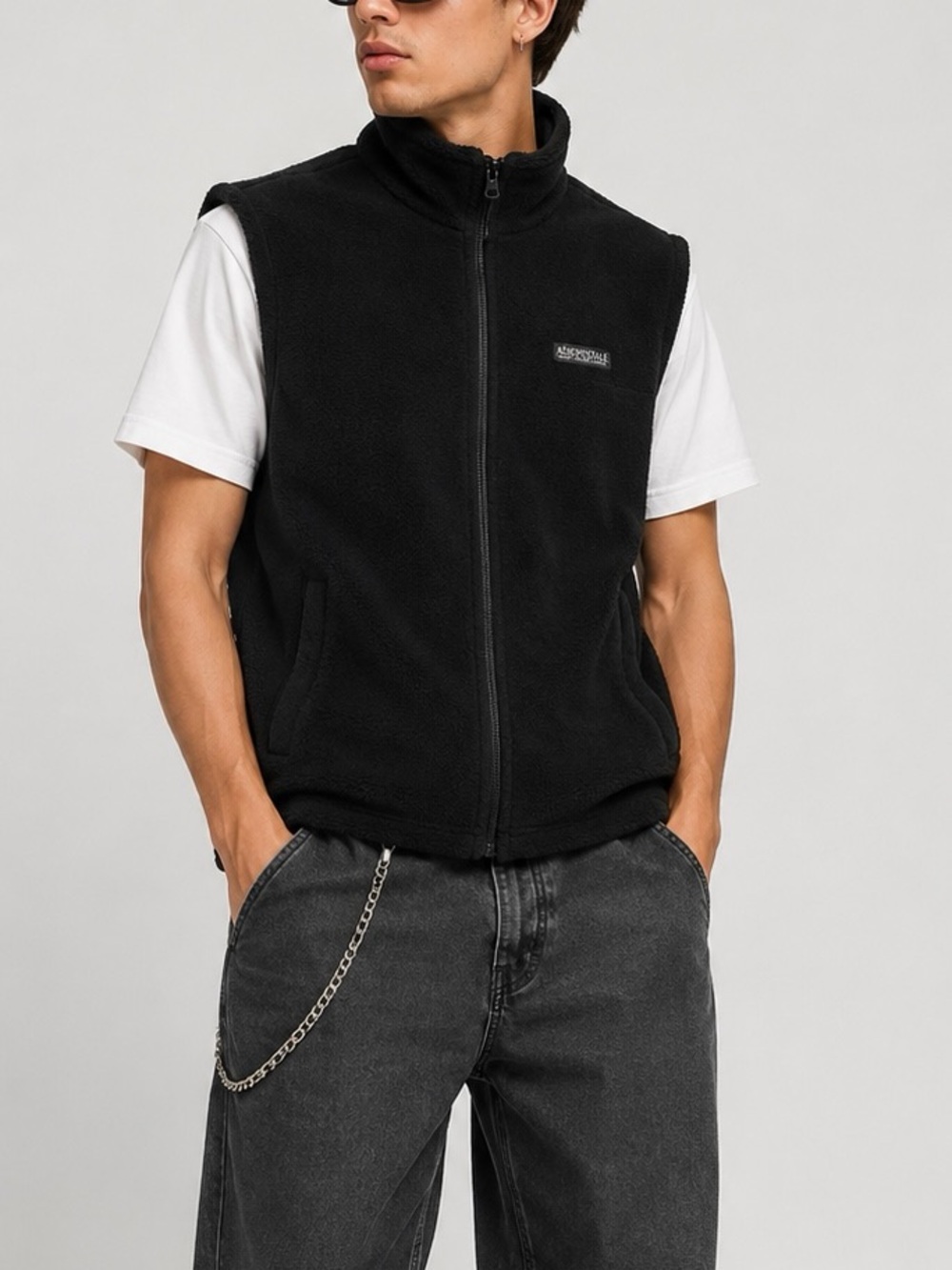 Aeropostale Vintage Fleece Vest Men's Large Black Full Zip‎ Sleeveless Jacket